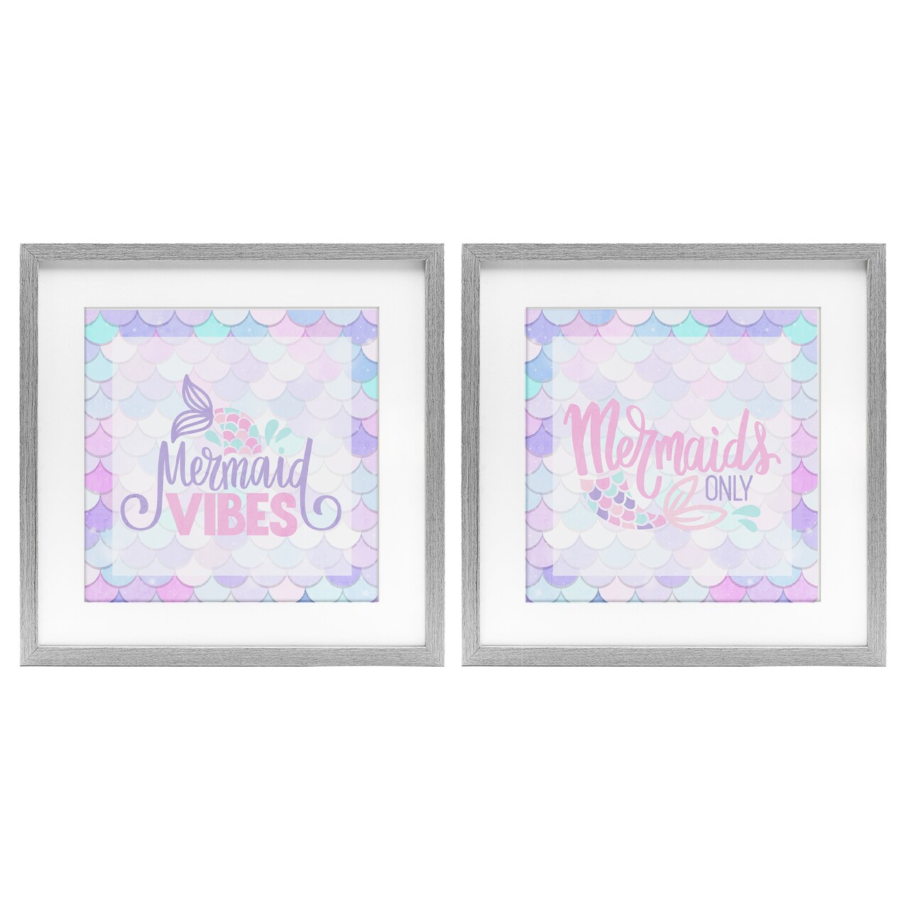 Stupell Industries Dreamy Mermaid Phrases with Scales 2pc Framed Print Under Glass Set, design by Kim Allen
